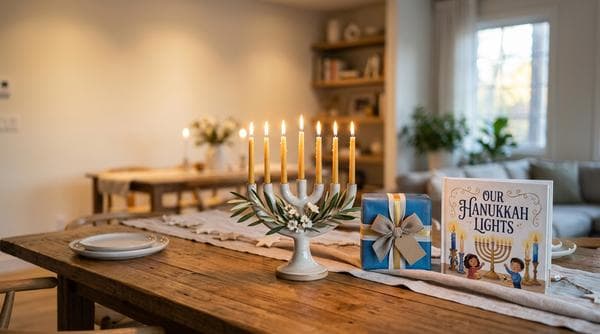 Cuento de Janucá personalizado con decoraciones de menorá