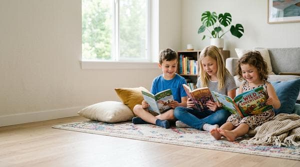 Niños de distintas edades leyendo libros
