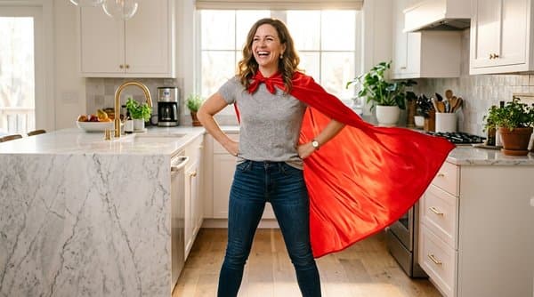 Mamá leyendo un libro de cuentos personalizado de mamá superheroína